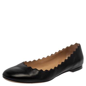 Pre Owned Chloe Black Leather Lauren Ballet Flats Size 40