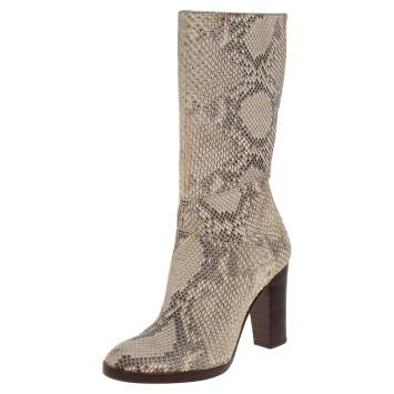 Pre Owned Chloé Two Tone Python Knee High Adelie Boots Size 35