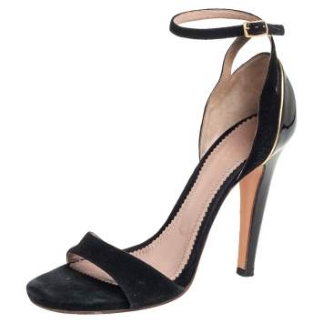 مملوكة مسبقًا Chloé Black Suede And Patent Leather Ankle Strap Sandals Size 40