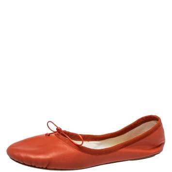 Pre Owned Chloé Orange Leather Bow Ballet Flats Size 40