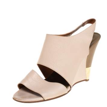 Pre Owned Chloe Beige Leather Wedge Slingback Sandals Size 39