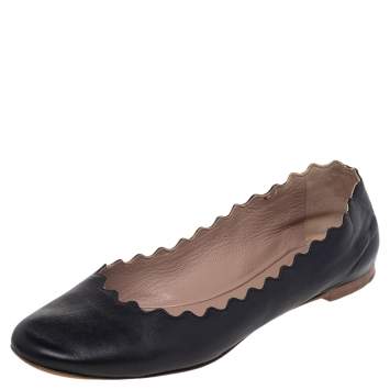 Pre Owned Chloe Black Leather Lauren Ballet Flats Size 35.5