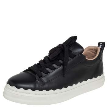 Pre Owned Chloe Black Leather Lauren Low Top Sneakers Size 38