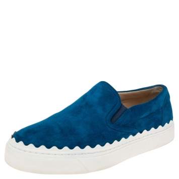 Pre Owned Chloe Blue Suede Ivy Scallop Slip On Sneakers Size 36