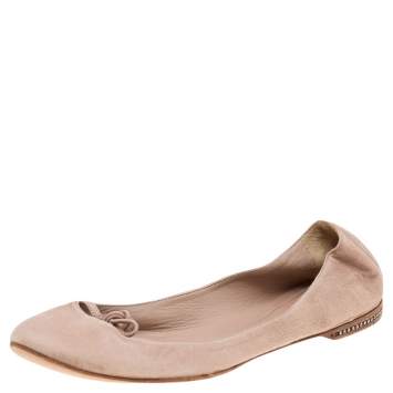Pre Owned Chloe Beige Suede Embellished Bow Ballet Flats Size 36