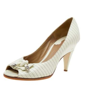 Pre Owned Chloe Cream Leather Peep Toe Pumps Size 37