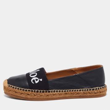 Pre Owned Chloe Black Leather Woody Flat Espadrilles Size 41