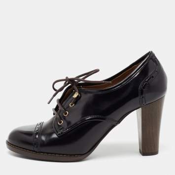 مملوكة مسبقًا Chloe Black Patent Leather Lace-Up Derby Ankle Boots Size 40