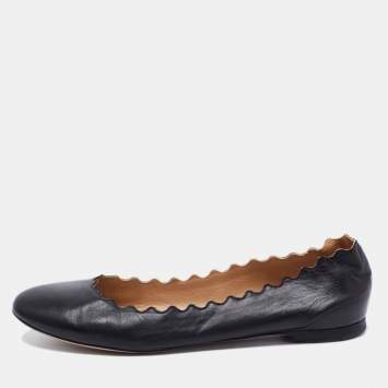 Pre Owned Chloe Black Scalloped Leather Lauren Ballet Flats Size 39