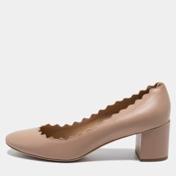Pre Owned Chloe Beige Leather Scalloped Lauren Pumps Size 38