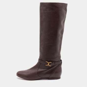 Pre Owned Chloe Dark Brown Leather Knee Length Boots Size 40