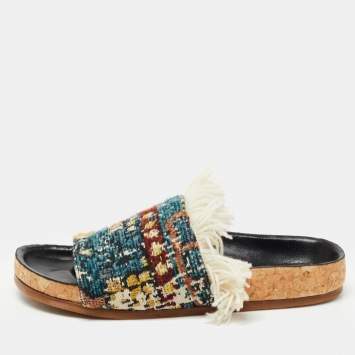 Pre Owned  Chloe Multicolor Fabric Kerenn Kilim Rug Flat Slides Size 36