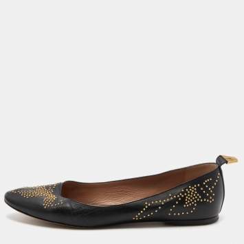 Pre Owned Chloe Black Leather Studded Ballet Flats Size 40