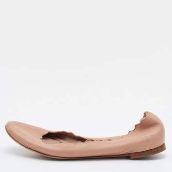 Pre Owned Chloe Beige Leather Laurena Scalloped Ballet Flats Size 38