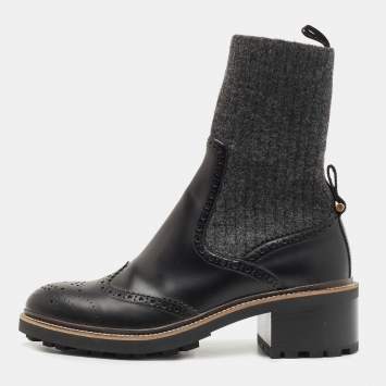 Pre Owned Chloe Black Leather and Fabric Ankle Boots Size 38
