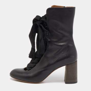 Pre Owned Chloe Black Leather Harper Ankle Boots Size 38.5