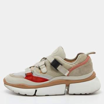 Pre Owned Chloe Tricolor Suede and Mesh Sonnie Sneakers Size 39