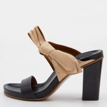 Pre Owned Chloe Black/Beige Leather Fod Flower Block Heel Sandals Size 40