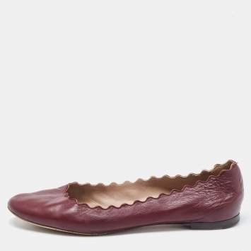 Pre Owned Chloe Burgundy Leather Lauren Ballet Flats Size 37.5