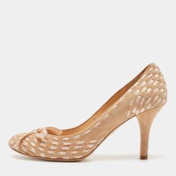 Pre Owned Chloe Beige Suede Round Toe Pumps Size 37.5