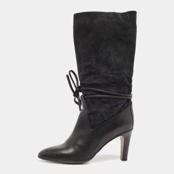 مملوكة مسبقًا Chloe Black Suede and Leather Tie Mild Calf Boots Size 41
