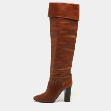 Pre Owned Chloe Brown Leather Knee Length Boots Size 38