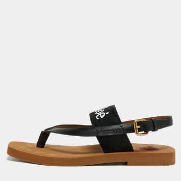 Pre Owned Chloé Black/Brown Leather/Canvas Slingback Sandals Size 38