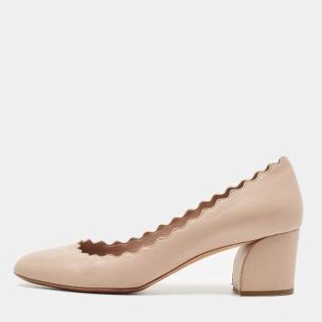 Pre Owned Chloe  Beige Leather Laurena Scalloped Pumps Size 37