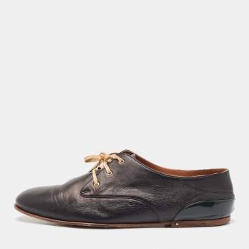 Pre Owned Chloe Black Leather Lace Up Derby Size 36.5