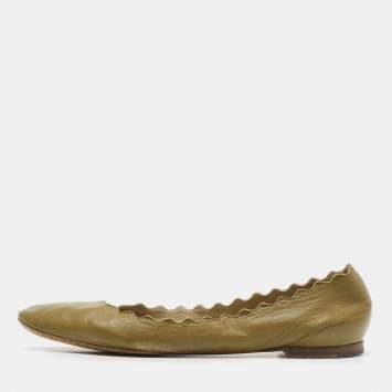 Pre Owned Chloe Green Leather Lauren Ballet Flats Size 38.5