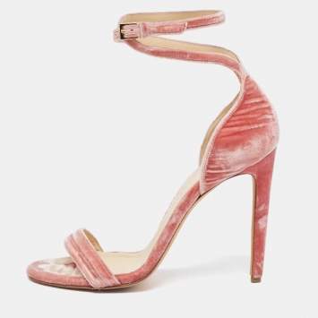 Pre Owned Chloé Pink Velvet Ankle Strap Sandals Size 40