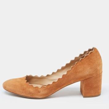 Pre Owned Chloe Brown Suede Laurena Scalloped Pumps Size 37