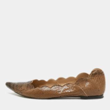 Pre Owned Chloe Two Tone Scalloped Embossed Python Pointed Toe Ballet Flats Size 40