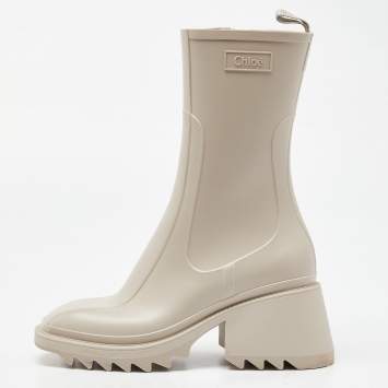 Pre Owned Chloe Cream Rubber Betty Mid Calf Rain Boots Size 38