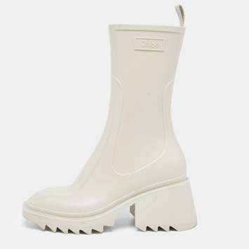 Pre Owned Chloé Cream Rubber Iuhnr Ankle Boots Size 36