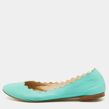 Pre Owned Chloe Green Scalloped Leather Lauren Ballet Flats Size 37