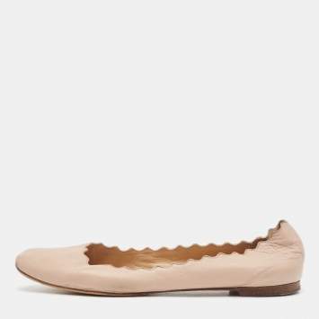 Pre Owned Chloe Beige Leather Laurena Scalloped Ballet Flats Size 38.5