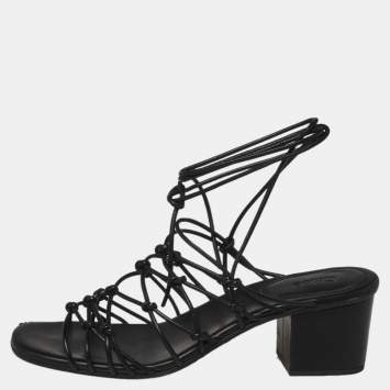 Pre Owned Chloe Black Leather Jamie Knot Ankle Wrap Sandals Size 38.5