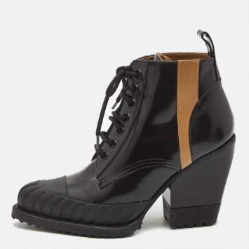 Pre Owned Chloe Black Leather Rylee Cap Toe Ankle  Boots Size 39