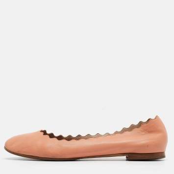 Pre Owned Chloe Peach Pink Scalloped Leather Lauren Ballet Flats Size 37