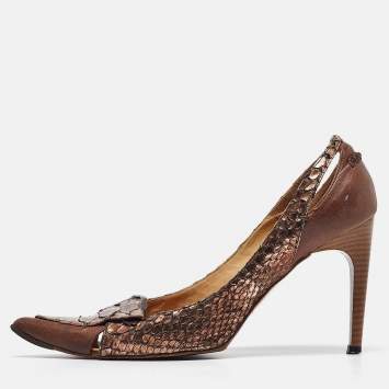 Pre Owned Chloe Metallic Python Leather Pointed Toe Pumps Size 40