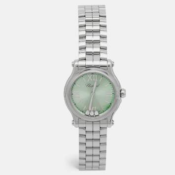 Pre Owned Chopard Green Stainless Steel Diamond Happy Sport 278590-3013 Women's Wristwatch 30 mm