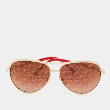 Pre Owned Chopard Gold Tone/Pink Gradient Crystal SCH8070 Special Edition Aviator Sunglasses