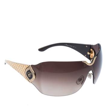 Pre Owned Chopard Gold/Brown Gradient SCH 883S Crystal Embellished Shield Sunglasses