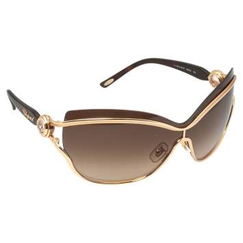 Pre Owned Chopard Copper Gold/Brown Gradient SCHA61S Shield Sunglasses
