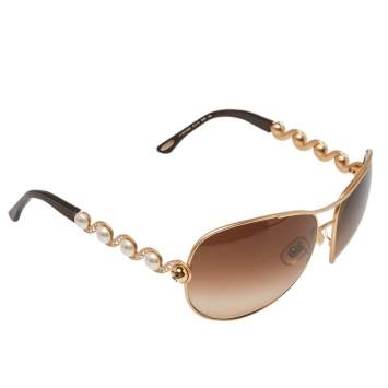 Pre Owned Chopard Crystal & Faux Pearl studded / Brown Gradient 803 Aviator Sunglasses