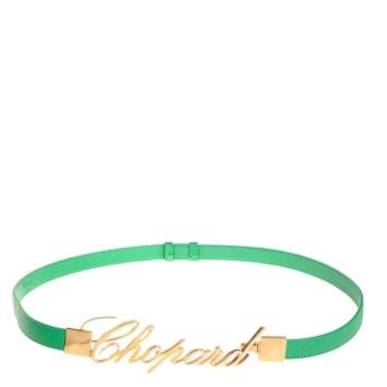Pre Owned Chopard Green Grained Leather Logo Buckle Adjustable Belt 105CM 