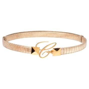 Pre Owned Chopard Metallic Gold Python Embossed Leather Miss Happy Belt 115CM