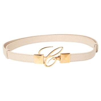 Pre Owned Chopard Metallic White Textured Leather Miss Happy Belt 115CM