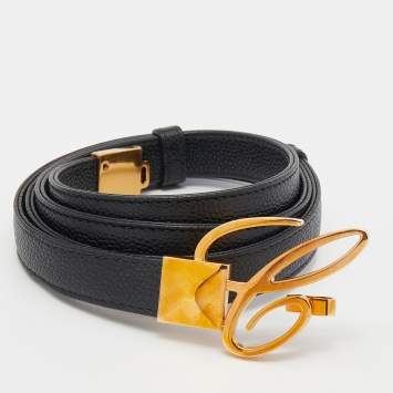 Pre Owned Chopard Black Textured Leather Miss Happy Belt 115 CM